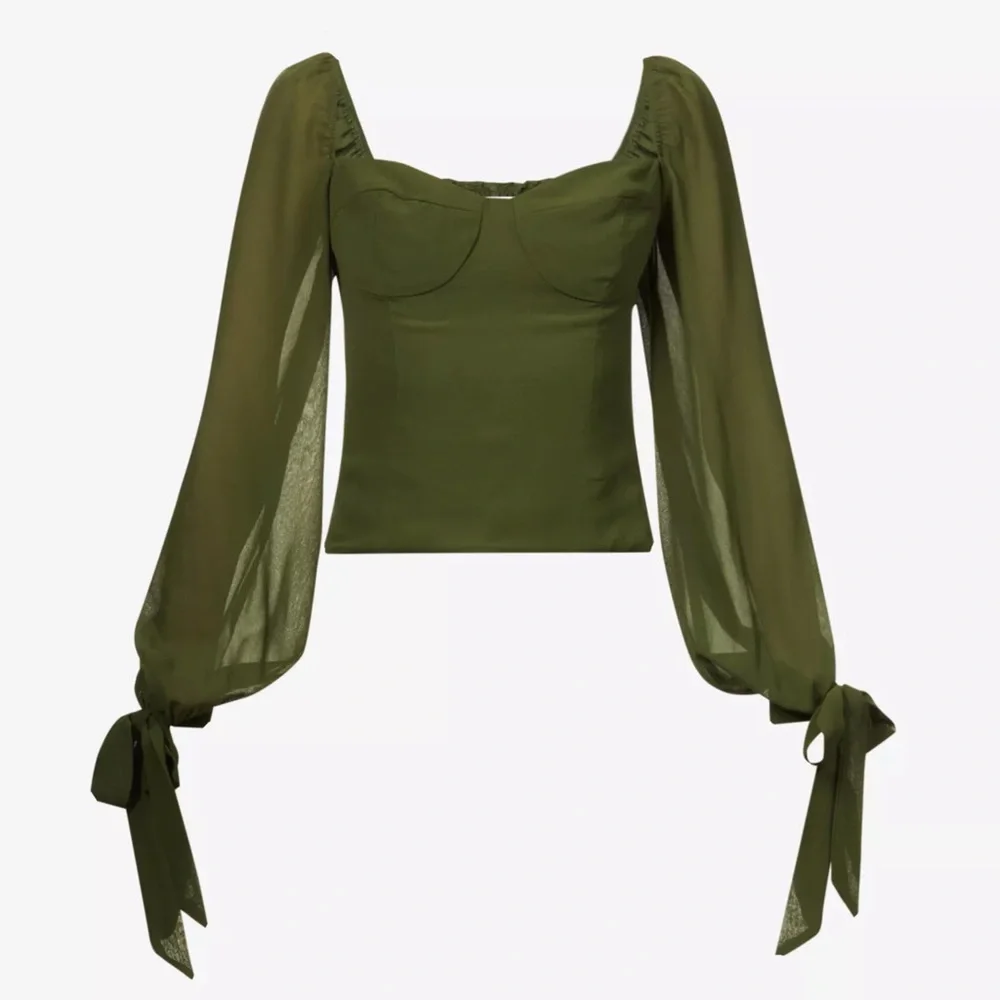 Reformation Sawtelle Sweetheart Blouse Green Puff Sleeve Size 4